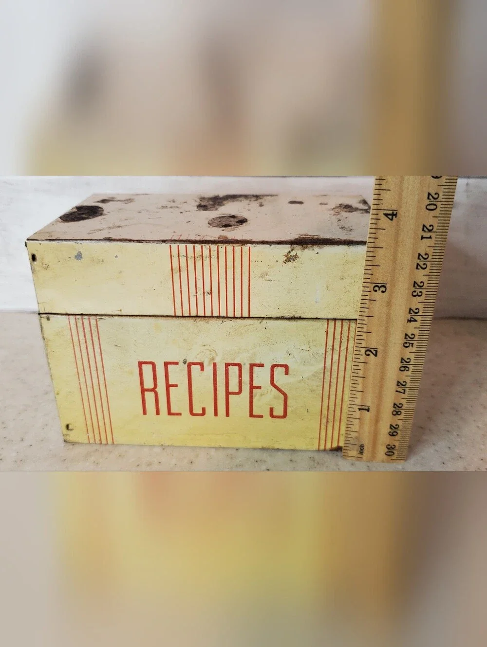 Vintage Metal Recipe Box w/ Vintage Recipe Cards & Dividers Art Deco Kitchen Sto